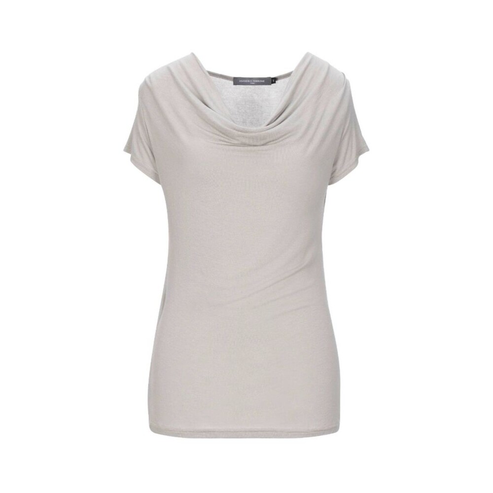 New SANDRO FERRONE Womens Gray Cowl Neck Tee-Shirt Soft Top Sz L Made in Italy